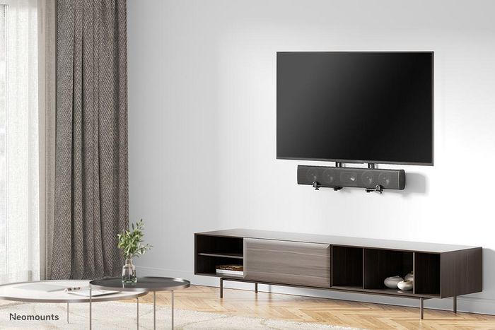 Neomounts AWL29-650BL1 Support Universel pour Barre de Visioconférence/Soundbar, Réglable en Profondeur (7.7-21.5 cm) et Hauteur, Compatible Logitech Rally Bar - Noir