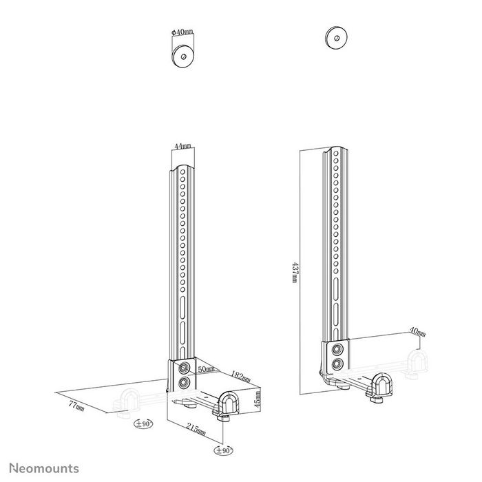 Neomounts AWL29-650BL1 Support Universel pour Barre de Visioconférence/Soundbar, Réglable en Profondeur (7.7-21.5 cm) et Hauteur, Compatible Logitech Rally Bar - Noir