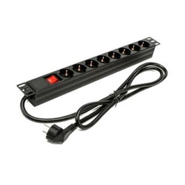 Phasak BNS 1518 - Réglette Rack 1U avec 8 Prises Schuko, Interrupteur, Câble 1,5 m, Noir, 3500W