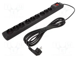 ARCON Bloc multiprise parafoudre avec 9 prises, noir, cordon de 5m