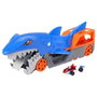 Mattel Hot Wheels - Transporteur et boîte de rangement en forme de requin mordant des voitures - Contient 1 véhicule à l'échelle 1:64