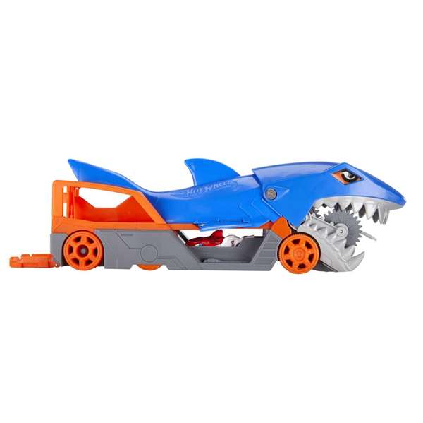 Mattel Hot Wheels - Transporteur et boîte de rangement en forme de requin mordant des voitures - Contient 1 véhicule à l'échelle 1:64 Mattel Hot Wheels - Transporteur et boîte de rangement en forme de requin mordant des voitures - Contient 1 véhicule à l'échelle 1:64