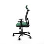 Chaise Yunquera Synchro 4 positions tissu Vert émeraude Maille Noir Base en nylon noir Accoudoir 1D Appui-tête 1D Roulettes 65mm nylon