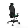 Chaise Yunquera Synchro 4 positions tissu Vert émeraude Maille Noir Base en nylon noir Accoudoir 1D Appui-tête 1D Roulettes 65mm nylon