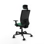 Chaise Yunquera Synchro 4 positions tissu Vert émeraude Maille Noir Base en nylon noir Accoudoir 1D Appui-tête 1D Roulettes 65mm nylon