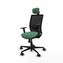 Chaise Yunquera Synchro 4 positions tissu Vert émeraude Maille Noir Base en nylon noir Accoudoir 1D Appui-tête 1D Roulettes 65mm nylon