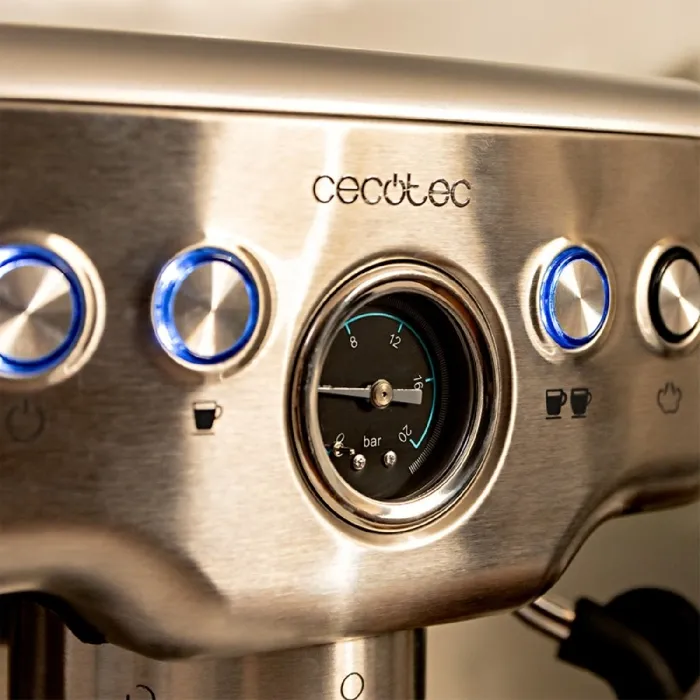 Cecotec Power Espresso 20 Barista Mini - Machine à café, 1465 W, 20 bars, 1,8 L, Inox - Machine à expresso compacte avec manomètre