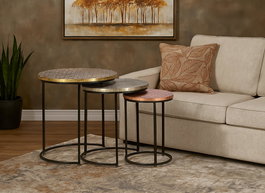 GINER Y COLOMER - Ensemble de 3 Tables gigognes en métal avec finitions laiton, bronze et cuivre - 52 cm de haut (grande)
