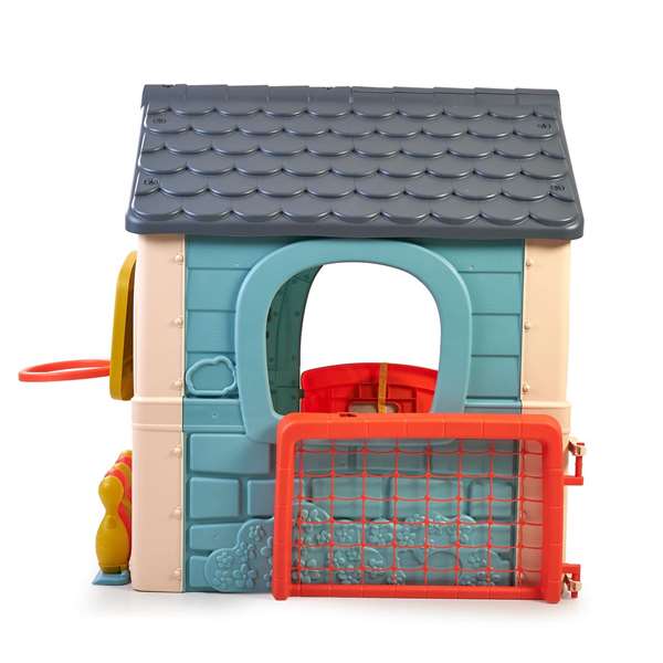 Feber Casa Casual - Maison de jeu avec 6 activités (bowling, raquette, football, basketball, cible et jeux de rôle) - Dimensions 232x124x138 cm - Produit en espagnol