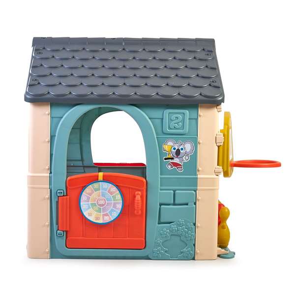 Feber Casa Casual - Maison de jeu avec 6 activités (bowling, raquette, football, basketball, cible et jeux de rôle) - Dimensions 232x124x138 cm - Produit en espagnol