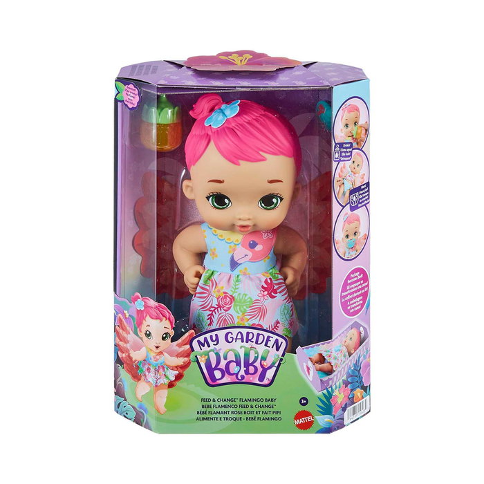Mattel My Garden Baby - Premiers pas bébé Flamenco Rosa (HPD12) - Poupée avec pipi - 5 pièces - Multilingue - Jouet éducatif pour enfants 3 ans et plus
