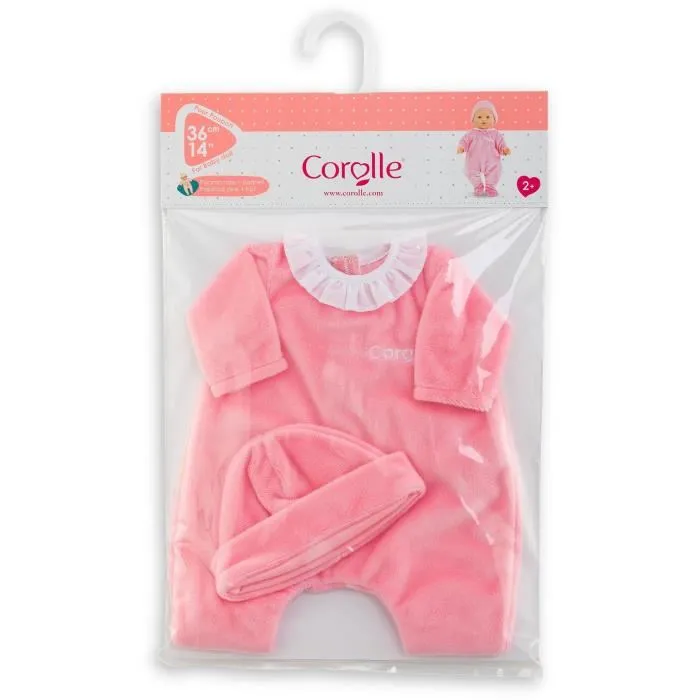 Corolle Pyjama et bonnet rose doux pour poupon 36 cm dès 2 ans - Vêtement de nuit en tissu résistant avec bandes auto-agrippantes