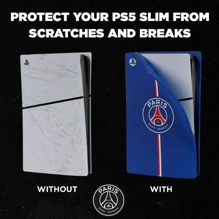 Konix - Coque de Protection Silicone pour PlayStation 5 Slim PS5 - Antichoc, Anti-rayures - Bleu - PSG - Facade