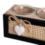 BigBuy Home Bougeoir HEARTS Blanc Noir Naturel Bois Verre Canne Bois MDF 22 x 8 x 7 cm