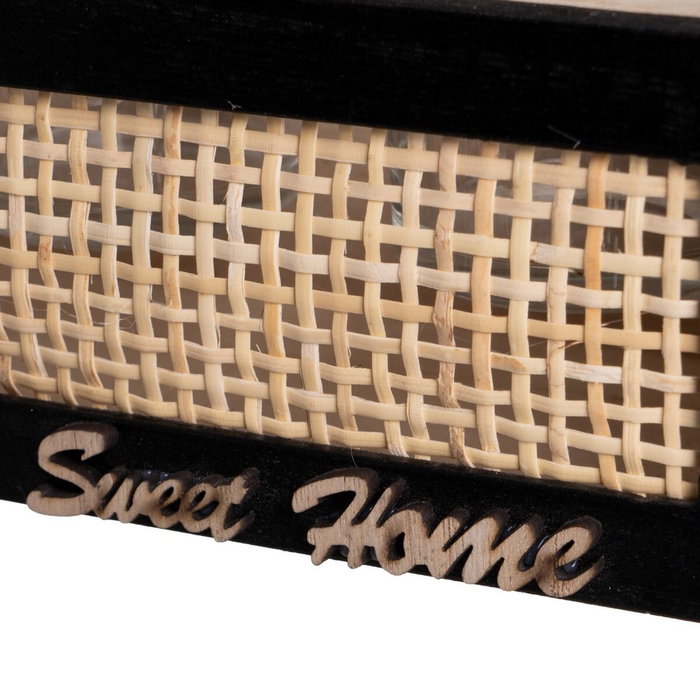 BigBuy Home Bougeoir HEARTS Blanc Noir Naturel Bois Verre Canne Bois MDF 22 x 8 x 7 cm