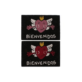 Paillasson DKD Home Decor Rouge Noir Rose Caoutchouc Blanc 2 Unités Fibres de coco (60 x 40 x 1,5 cm)