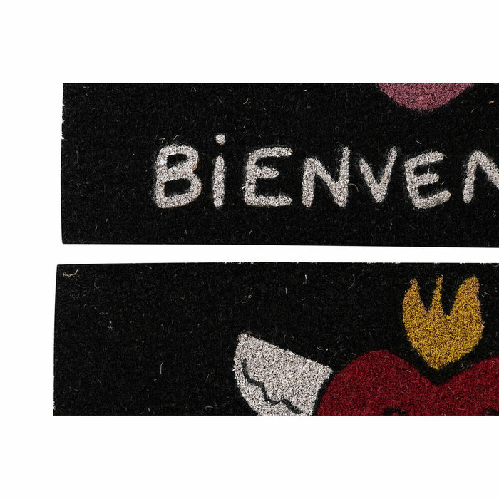 Paillasson DKD Home Decor Rouge Noir Rose Caoutchouc Blanc 2 Unités Fibres de coco (60 x 40 x 1,5 cm)