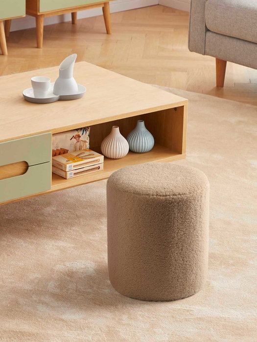 GIFTDECOR Puff Borreguito Beige en MDF et Tissu 32x36x32 cm