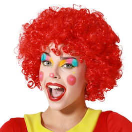 Peluca Rizada Rouge Pour Clown - Perruque Bouclée avec Volume 60 Grammes pour Fêtes, Carnaval et Spectacles