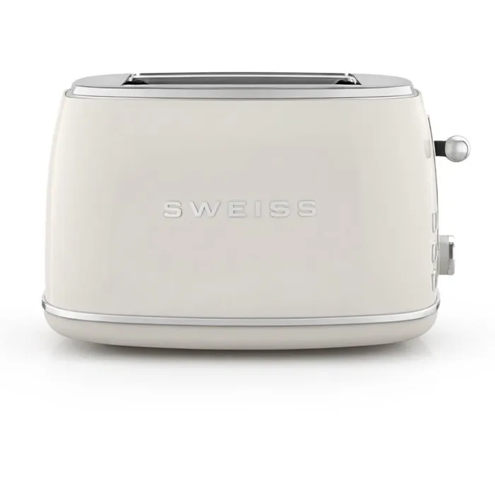 Sweiss Grille-Pain Vintage GRS8 - 2 fentes, 850W, Thermostat réglable (6 niveaux), Fonction décongélation, Ramasse-miettes - Beige