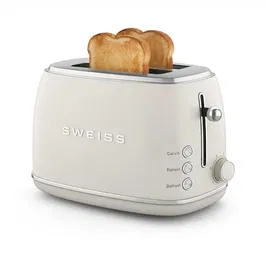 Sweiss Grille-Pain Vintage GRS8 - 2 fentes, 850W, Thermostat réglable (6 niveaux), Fonction décongélation, Ramasse-miettes - Beige