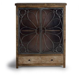 GINER Y COLOMER - Buffet vintage en bois de manguier marron vieilli avec 2 tiroirs et 2 portes métalliques - 130x100x40 cm