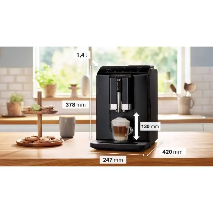Bosch TIE20119 Machine à café broyeur expresso Verocup Serie 2 - 1300 W - 1,4 L - Noir - Système Aroma Max et sensoFlow - 5 recettes