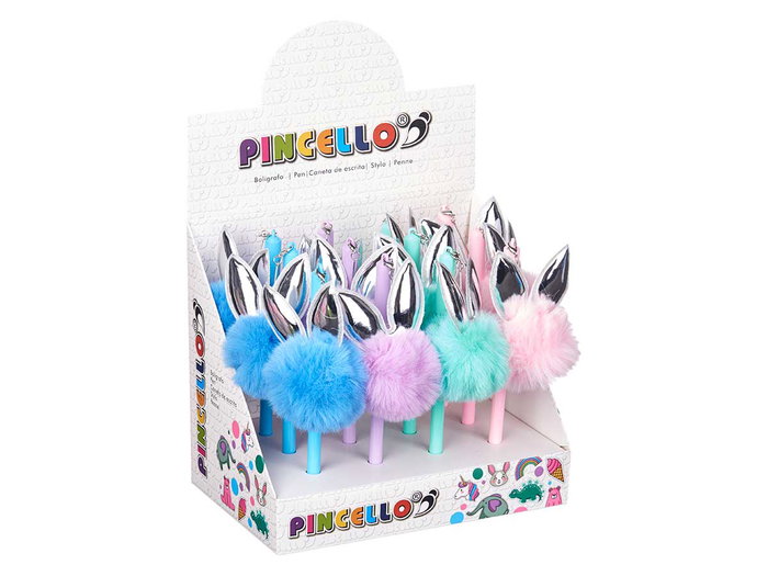 Pincello Stylo à Pompon Lapin Assortis Couleurs Aléatoires 7 x 19 x 4.5 cm (Set de 24)