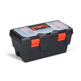 Terry Caisse à outils Eko Toolbox 19 avec plateau et organisateur - 48 x 25,5 x 23 cm - Noir et orange