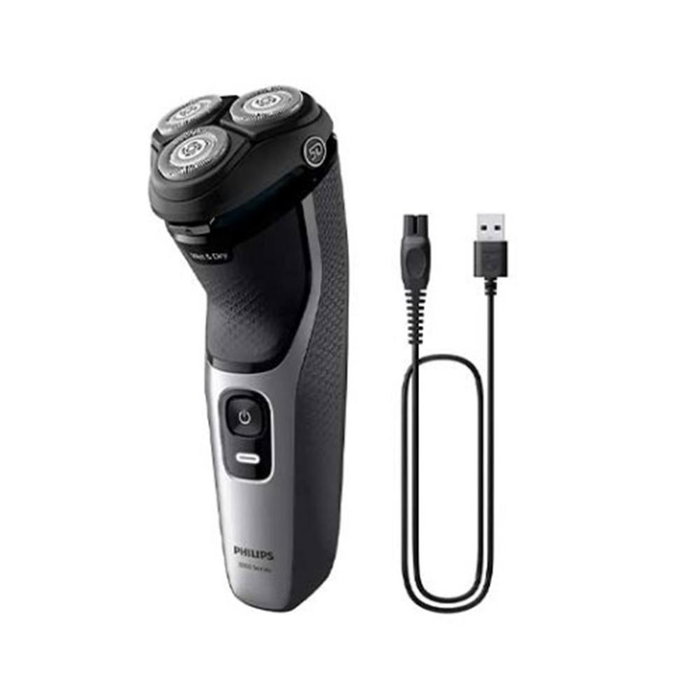 Philips Rasoir électrique Series 3000 S3143 Wet & Dry, 27 lames PowerCut autoaffûtables, recharge USB, noir et argent