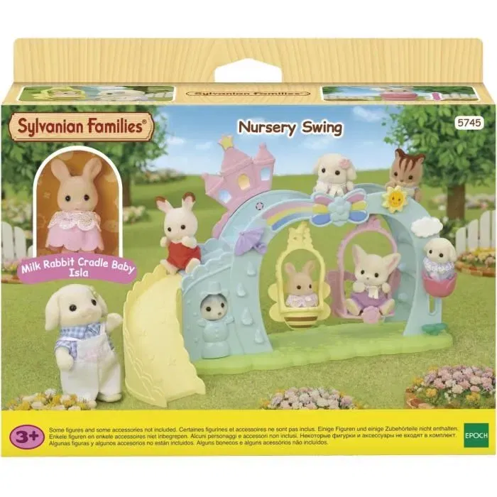 Sylvanian Families 5745 - Aire de Jeu des Bébés avec Balançoires, Toboggan, Ascenseur Tulipe et Bébé Lapin Crème