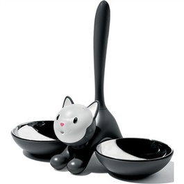 Miriam Mirri Tigrito - Comedero para gatos - Diseñado por Alessi - Acero inoxidable 18/10 y resina termoplástica - Negro