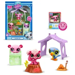 BANDAI Littlest Pet Shop Pack Camping - Set de 3 animaux et accessoires, génération 7, jeu créatif pour enfants à partir de 4 ans