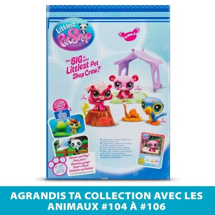 BANDAI Littlest Pet Shop Pack Camping - Set de 3 animaux et accessoires, génération 7, jeu créatif pour enfants à partir de 4 ans