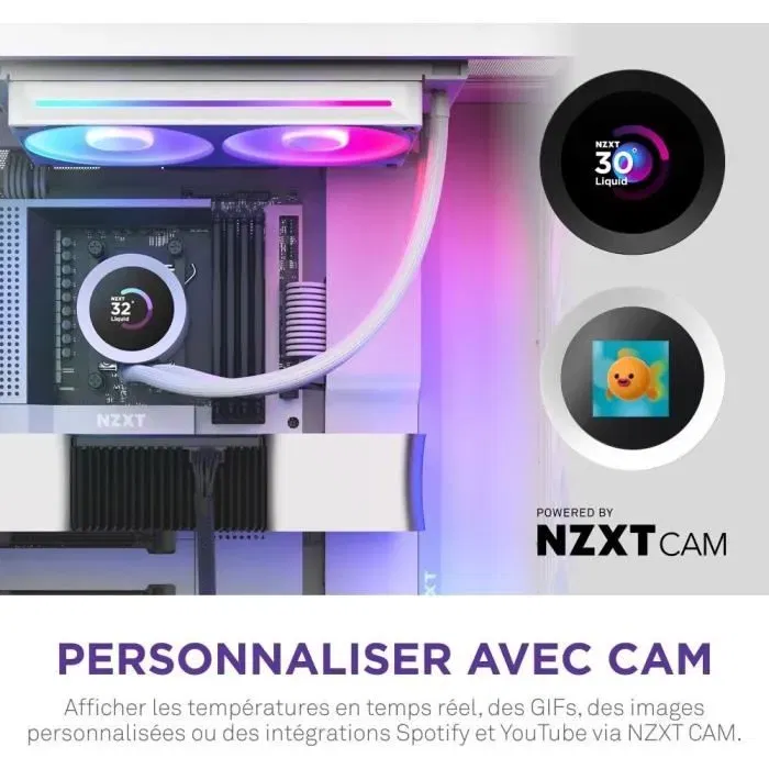 NZXT RL-KR240-W2 Kraken Plus 240 RGB - Watercooling avec écran LCD carré 1,54" personnalisable et ventilateurs RGB - Blanc NZXT RL-KR240-W2 Kraken Plus 240 RGB - Watercooling avec écran LCD carré 1,54" personnalisable et ventilateurs RGB - Blanc