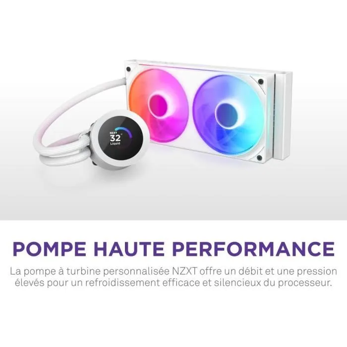 NZXT RL-KR240-W2 Kraken Plus 240 RGB - Watercooling avec écran LCD carré 1,54" personnalisable et ventilateurs RGB - Blanc NZXT RL-KR240-W2 Kraken Plus 240 RGB - Watercooling avec écran LCD carré 1,54" personnalisable et ventilateurs RGB - Blanc