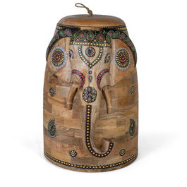 GINER Y COLOMER - Figura Elefante - Figure décorative d'éléphant sculptée à la main en bois de manguier - Multicolore - 56 cm de hauteur