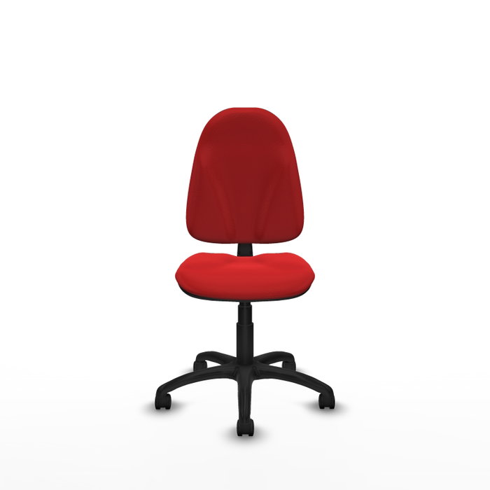 Chaise de bureau Algarra avec mécanisme de contact permanent de base, revêtue de similicuir rouge. Équipée d'un piètement en polyamide noir, sans accoudoirs et de roulettes en nylon de 50 mm Chaise de bureau Algarra avec mécanisme de contact permanent de base, revêtue de similicuir rouge. Équipée d'un piètement en polyamide noir, sans accoudoirs et de roulettes en nylon de 50 mm