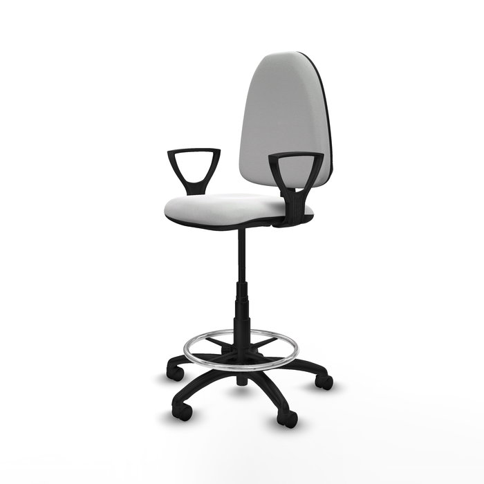 Tabouret Aýna taburete Contact permament de base Tissu Blanc Structure polyamide noire Accoudoirs fixes Sans appui-tête Roulettes en nylon 50 mm