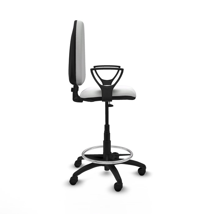 Tabouret Aýna taburete Contact permament de base Tissu Blanc Structure polyamide noire Accoudoirs fixes Sans appui-tête Roulettes en nylon 50 mm