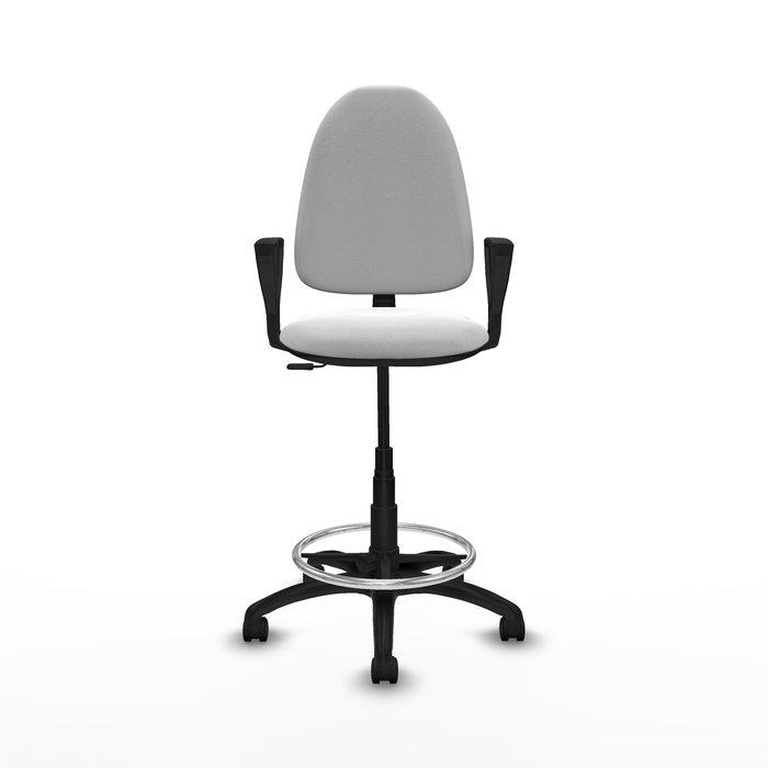 Tabouret Aýna taburete Contact permament de base Tissu Blanc Structure polyamide noire Accoudoirs fixes Sans appui-tête Roulettes en nylon 50 mm