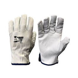 Tuman Gants en cuir naturel gris avec bordure T-08