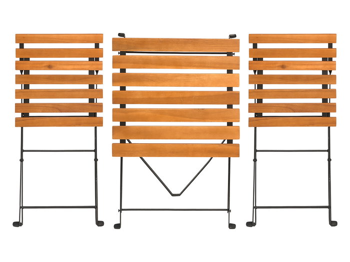 Ibergarden Set 3 pièces Table 2 Chaises Bois Foncé Pieds Métal 96x19x53 cm