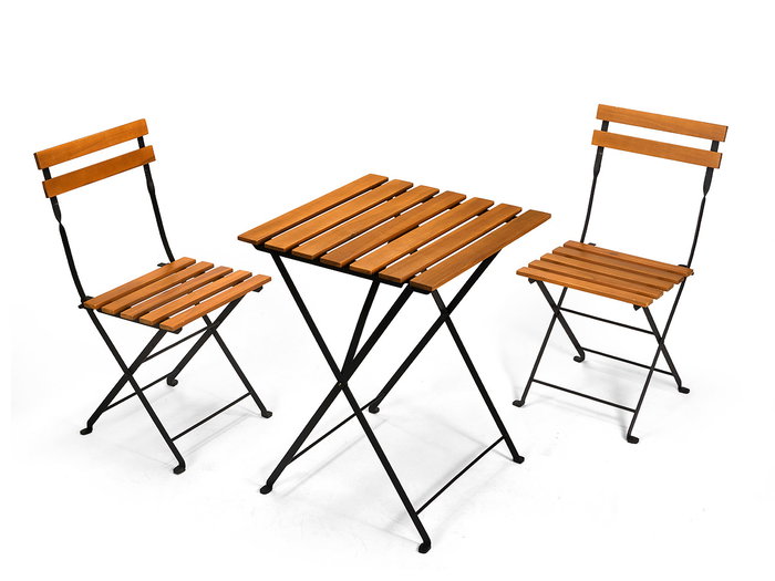 Ibergarden Set 3 pièces Table 2 Chaises Bois Foncé Pieds Métal 96x19x53 cm