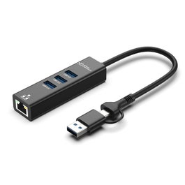 MicroConnect Hub USB 3.2 Gen 1 Premium 4 Ports avec Ethernet et Connecteurs USB-C & A
