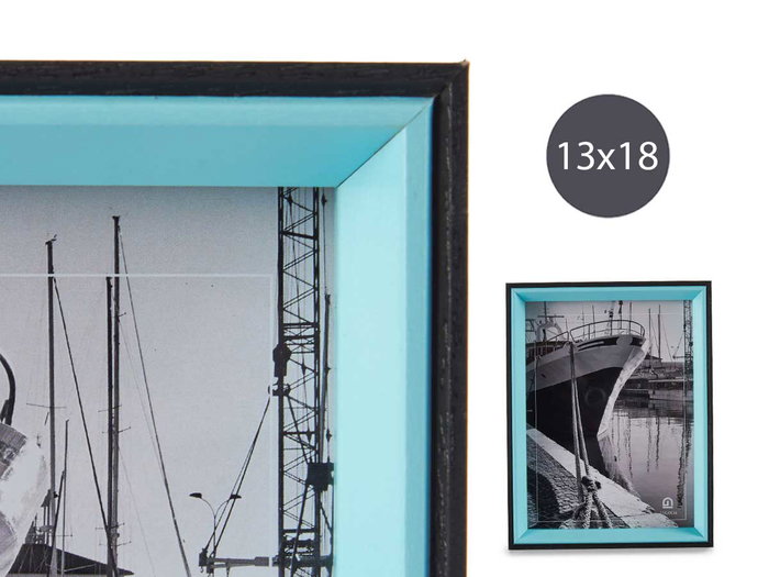 Giftdecor Porte-photos Bois 15x20 cm Noir et Bleu avec Verre MDF (Set de 24)