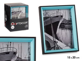 Giftdecor Porte-photos Bois 15x20 cm Noir et Bleu avec Verre MDF (Set de 24)