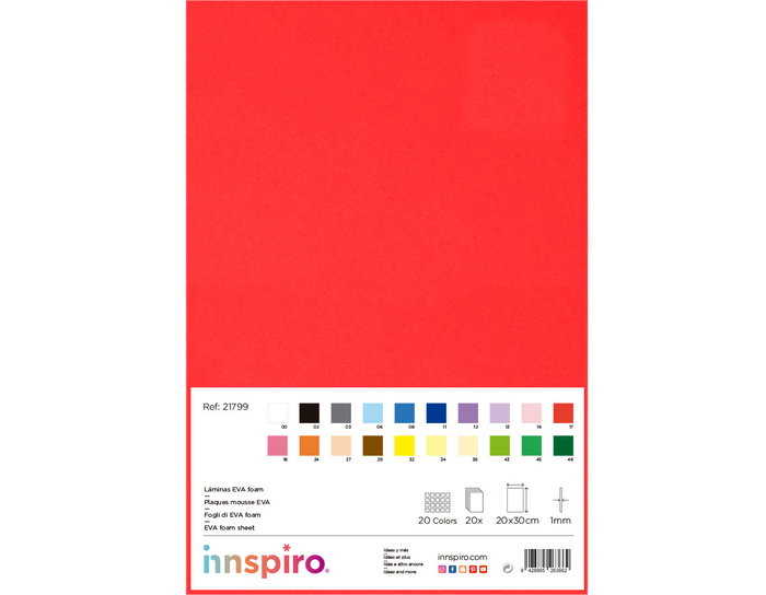 Innspiro Set de 20 feuilles en mousse EVA assorties 20x30cm 1mm