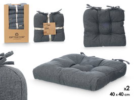 GIFTDECOR Set de 2 coussins de chaise gris foncé 40x40cm