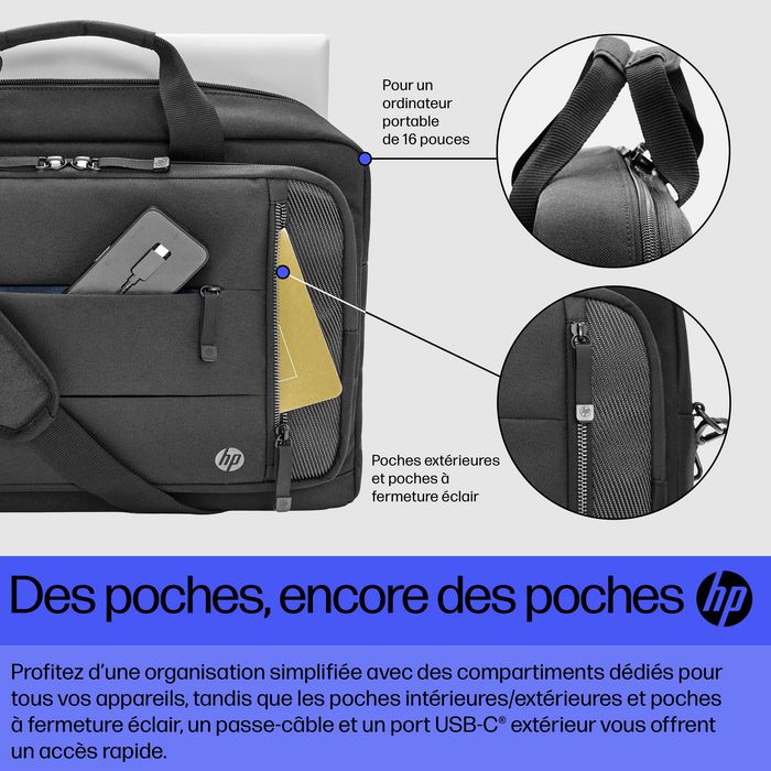 HP Renew Executive - Sacoche pour ordinateur portable 16" avec port USB-C, matériau recyclé, résistante à l'eau et compartiment verrouillable